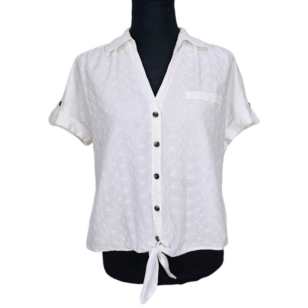 Candie's Eyelet Scout Shirt Womens White Size Medium Embroidered Cottagecore